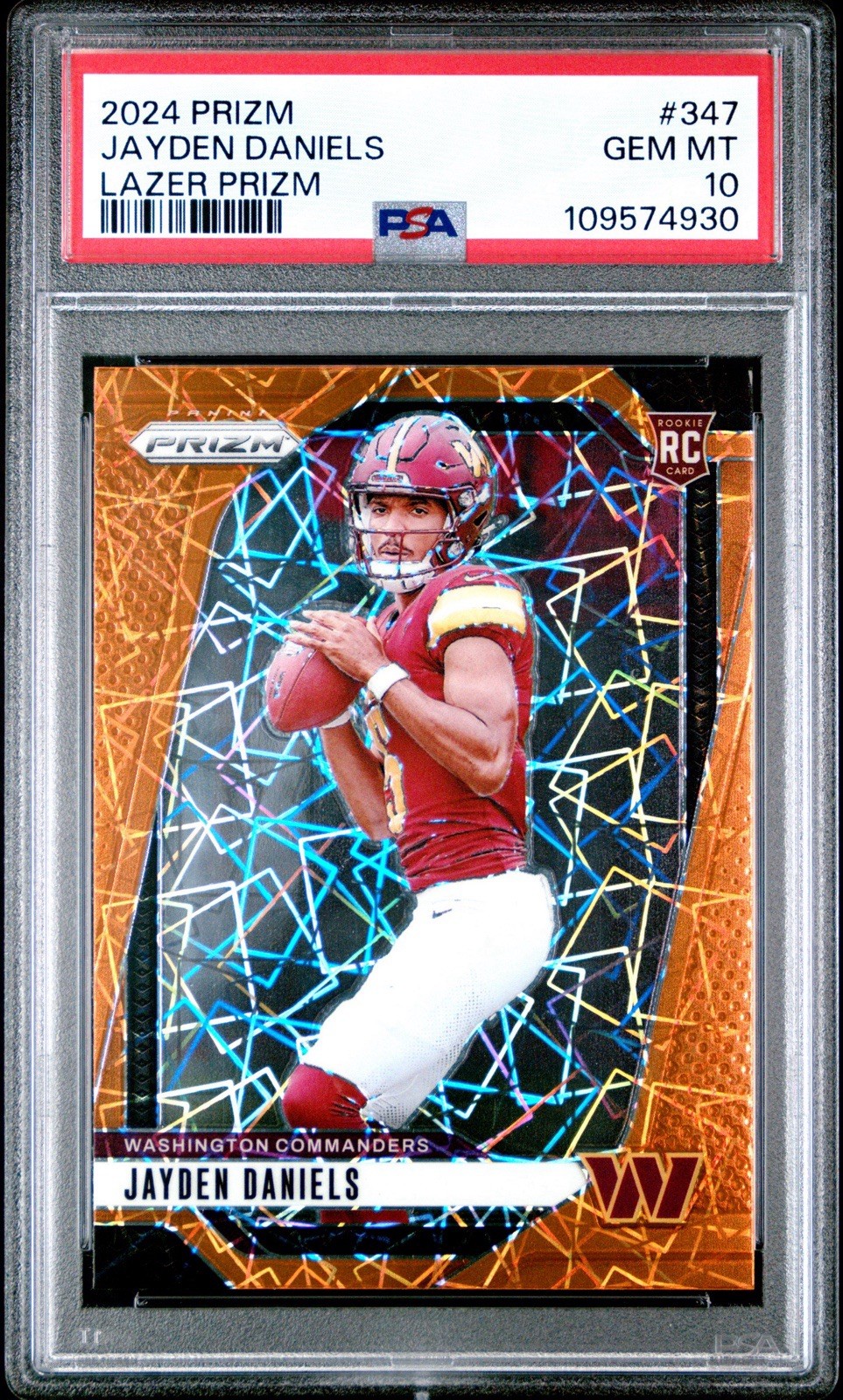 2024 PANINI PRIZM LAZER PRIZM #347 JAYDEN DANIELS ROOKIE RC PSA 10