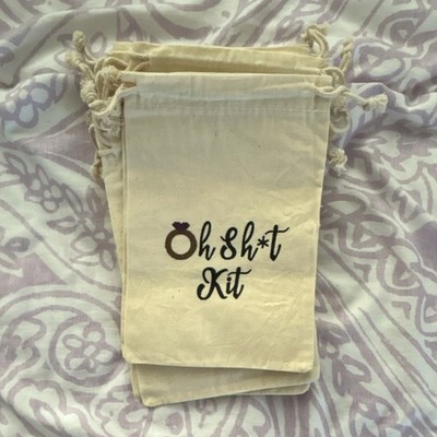 Wedding Drawstring Bags Beige Cloth Rectangular with Ring Graphic - 12 bags