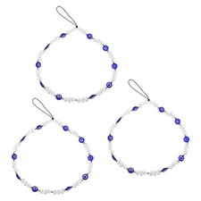 3pcs Beaded Cell Phone Chain Charms - Blue Eye Bead Lanyard For Phone - Cute