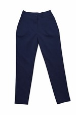 Navy Blue Dress Pants Tapered Leg Button Zip Flat Front Solid Women's