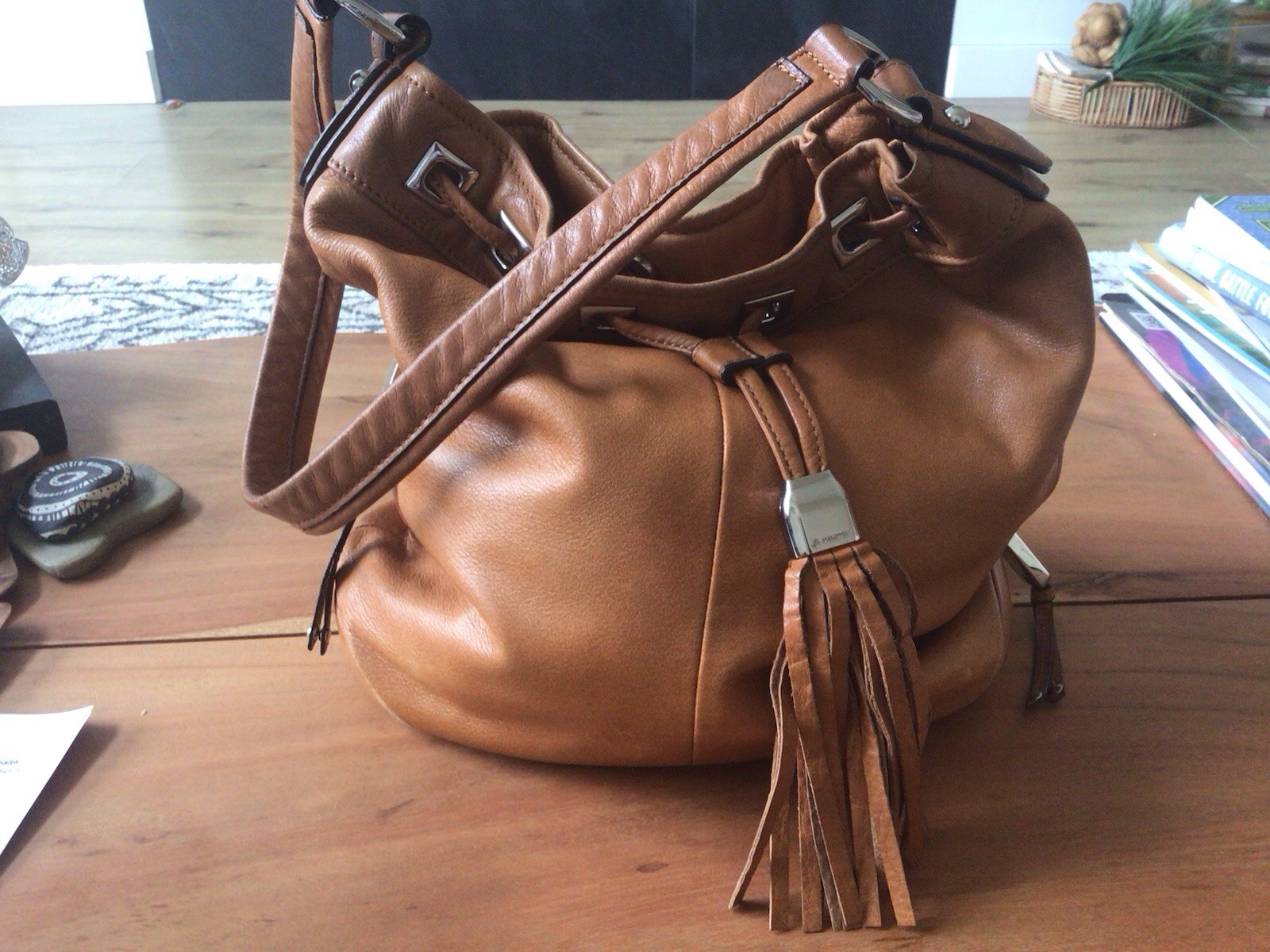 B Markowsky Soft Carmel Leather Drawstring Snap C… - image 10