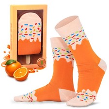 1 Pair Ice Cream Socks. Funny Socks, Dessert Sock - 1 One Size Orange Ice Pop