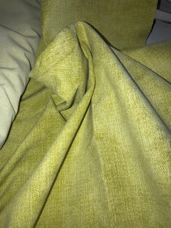 10m of Yellowy GREEN Velvet Chenille Upholstery Cushion Fabric - GRACELAND ZEST - Image 3 of 4