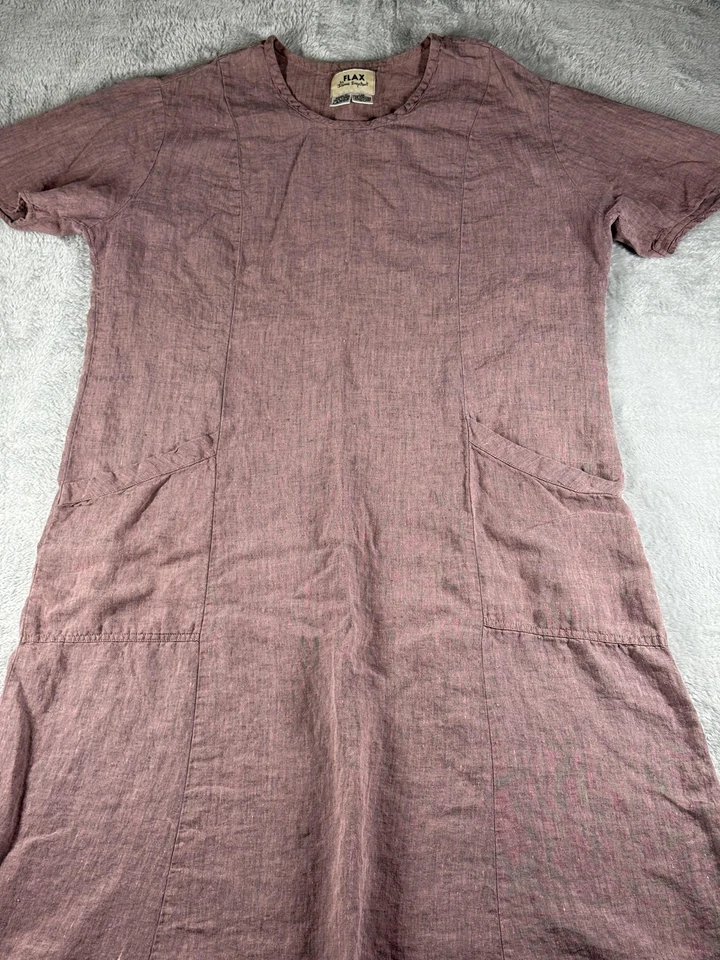 Maxi Vestido de Lino Para Mujer Grande Rojo Lino Bolsillos Informal Boho Lagenlook Minimalista Foto 2 de 4