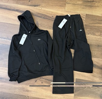 Alo Unisex Black 2-Piece Fleece Cotton Sweatsuit Hoodie Pants Set