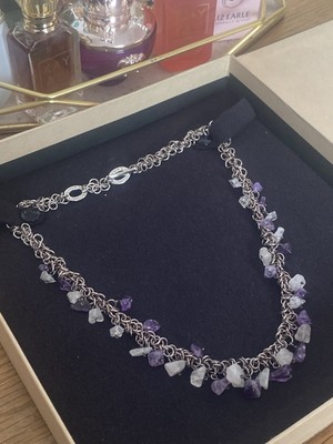 Original LINKS OF LONDON gepunzte Amethyst Stein Halskette mit Box