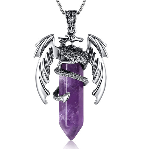 Amethyst Crystal Dragon Necklace for Men & Women - Natural Gemstone Jewelry