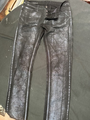 Archival Men Gucci FW 2009 Silver Glitter Coated Skinny Jeans Black Denim IT 46.