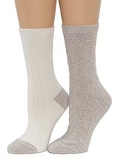 NWT Two Pair Women's Ivory/Taupe Cuddl Duds Plush Fill Socks Fits Shoe Size 4-10
