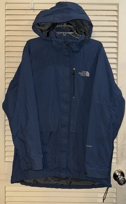 THE NORTH FACE HyVent Hooded Jacket Mens Size MEDIUM Rain Snow Many Zippers Blue