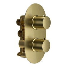 Brushed Brass Modern Round Bathroom Basin, Bath Taps & Thermostatic Shower Kits