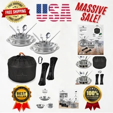 Compact Stainless Steel Camping Dish Set - Lightweight & Durable for Adventures