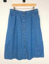 Denim Button Midi Skirt | Mid Blue | UK 16 | 100% Cotton