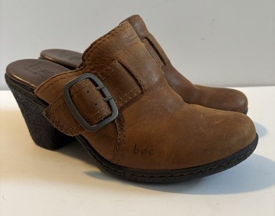 b.o.c Born Concept Leather Clog Mules Womens 8 Brown Buckle Comfort Shoes EUC