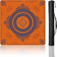 Mahjong Mat Orange for Table with Rules, 31.5" x 31.5" Noise Reduction Non Slip