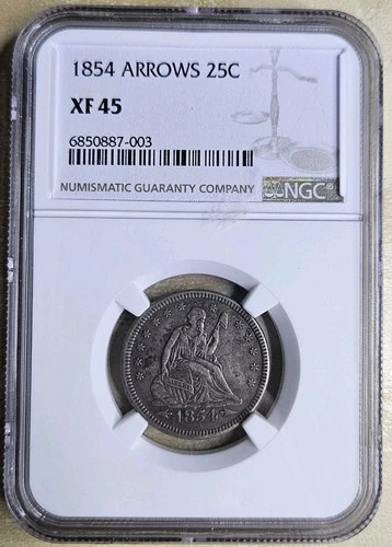 1854 Seated Liberty Quarter with Arrows NGC XF 45 Extremely Fine US Type Coin