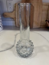 Vintage Clear Glass Hobnail Bud Vase 8.5”H Made In USA Cottage Core E.O. Brody