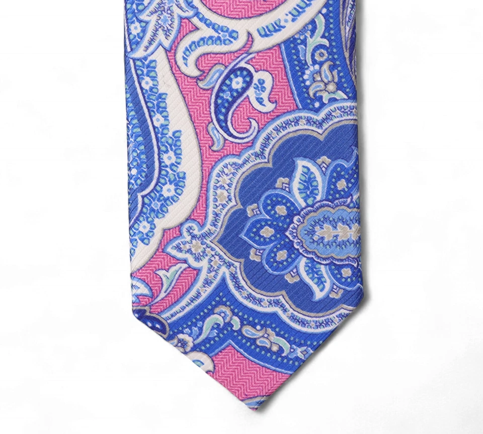Corbata de seda David Donahue rosa azul estampado cachemir tejida en Italia nueva sin etiquetas Foto 2 de 4