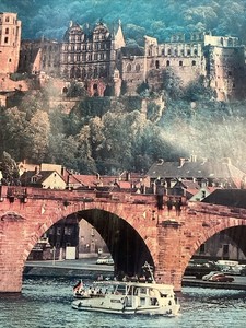 Heidelberg Castle, Bridge, Lufthansa Travel Poster, Boat, Advertising Print