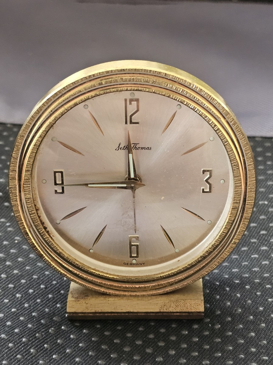 Vintage Seth Thomas Germany Wind-Up Alarm Clock Goldtone Untested
