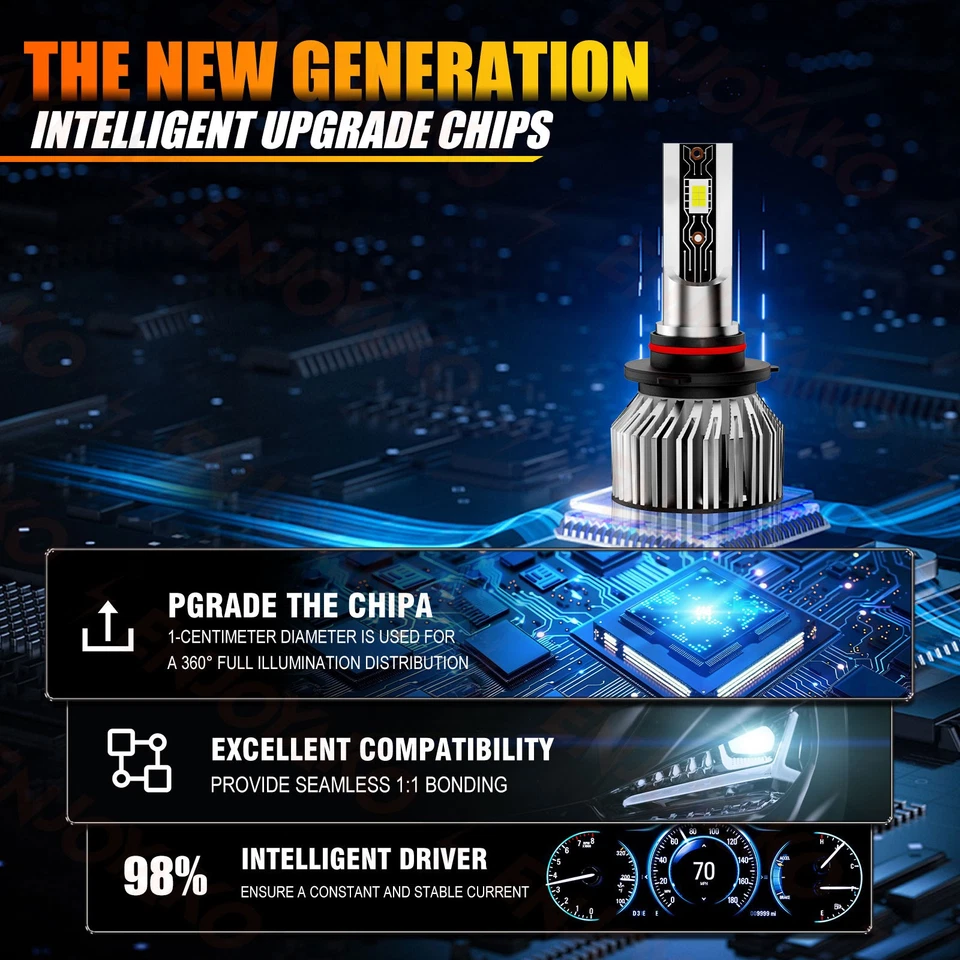 For Honda Civic 1988-2015 4x Car LED Headlights Kit High Low Beam Bulbs 6500K - Image 3 of 4