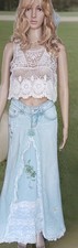 Denim Jeans Skirt Embellished Chiffon Lace Boho OAK Sm RODEO Cowgirl Reduced