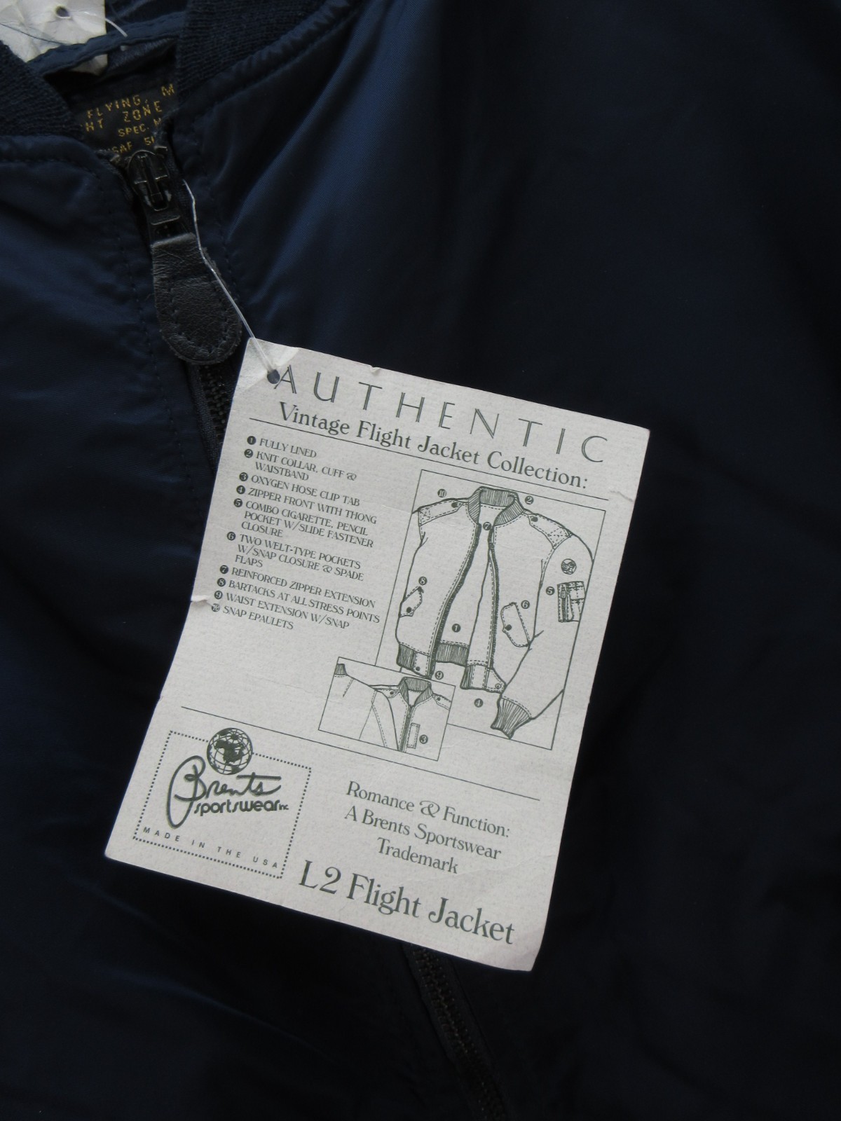 90s VTG Brents L-2A Flight Bomber Jacket USAF Blue Large NEW image 4