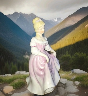 Vintage Sachsen Porzellan Bone China Dame im rosa Kleid Figurine 7,5''