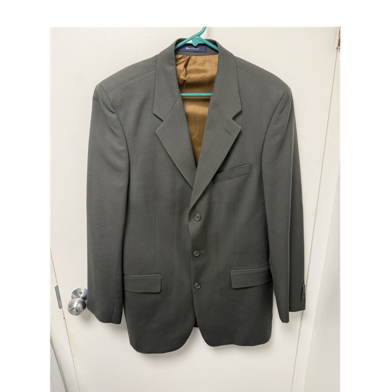 Ralph Lauren Gray Wool Suit Jacket Made in Canada 3-Button Notch Lapel 40T Long
