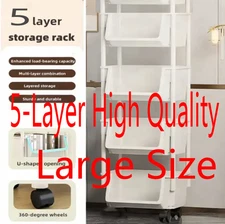 Large Size 5-Tier Plastic Rolling Utility Cart with Handle Bookshelf, cargo rack