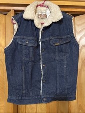 Vintage Sears Roebuck Western Wear Denim Vest Sherpa Lined Size 38 W Made USA