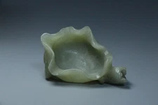 Chinese Antique Hand Carved Hetian Jade Lotus Brush Washer Statues