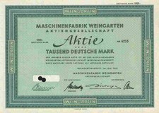 Maschinenfabrik WEINGARTEN AG 1952 Esslingen 1000 DM Göppingen Schorndorf Erfurt