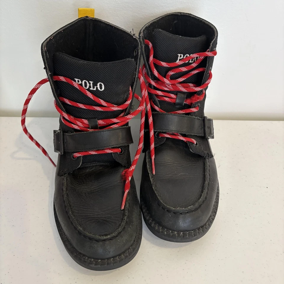 Botas Polo Ralph Lauren Ranger II Niños Talla 5 Cuero Textil Informales Cordones Rojos Foto 3 de 4
