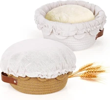 Cotton Rope Round Banneton Proofing Basket Set of 2 with Liners and Covers