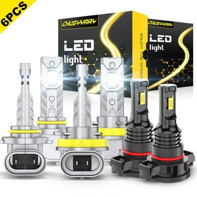 For GMC Sierra 1500 2500 2007-2013 LED Headlight Fog Light Bulbs 6500K 6PCS