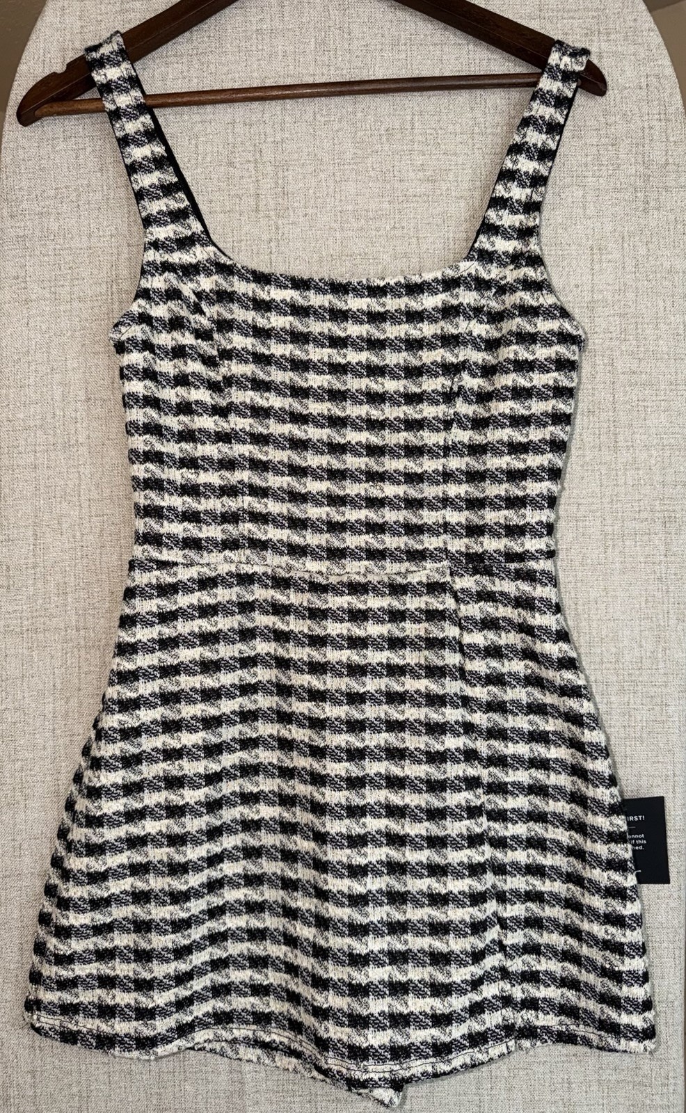 Lulus Striped Knit Romper Black White Sleeveless Pocket Size S NWT