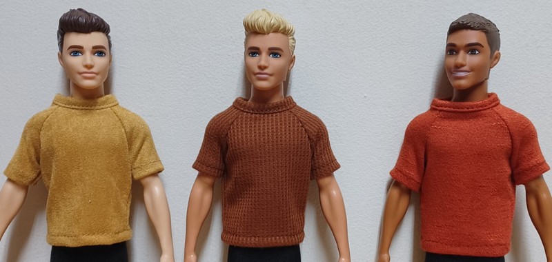 Ken 12" Doll Clothing 3 Short Sleeve Shirts Gold, Brown, Rust
