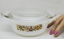 Vintage Fire-King Anchor Hocking Harvest Vegetable 12 Oz Casserole Dish w/Lid