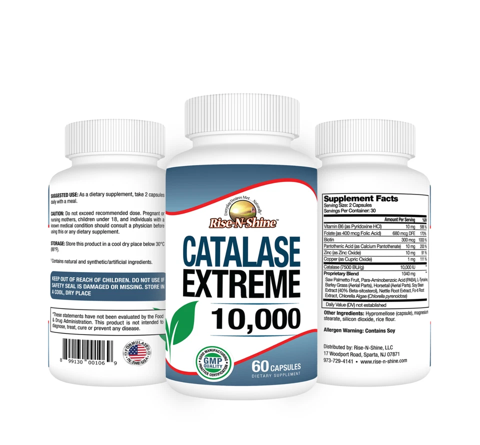 Enzima antioxidante CATALASE EXTREME 10.000 por Rise-N-Shine - 60 Ct Foto 3 de 4