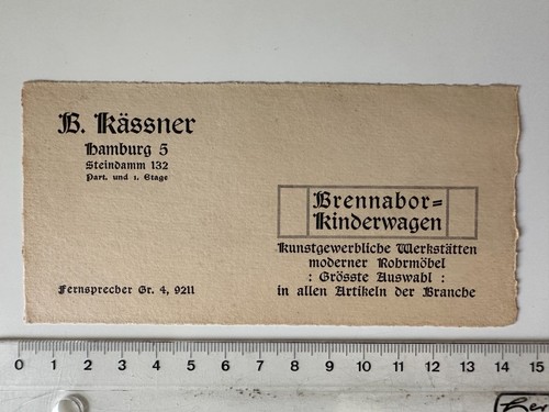 Werbung um 1920 Fa. B. Kässner, Hamburg. Brennabor-Kinderwagen