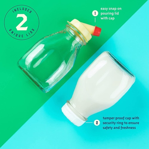Jarra de leche de vidrio Kitchentoolz 16 oz con tapas - recipiente de leche perfecto para... - Imagen 3 de 7