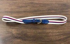 Kids Vintage 80s Stretch Belt Red White Blue Stripe Leather Trim
