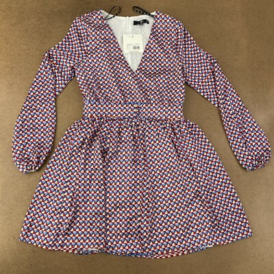 Missguided Women's Size Colorful Long Sleeve V Neck Chiffon Skater Dress  NWT