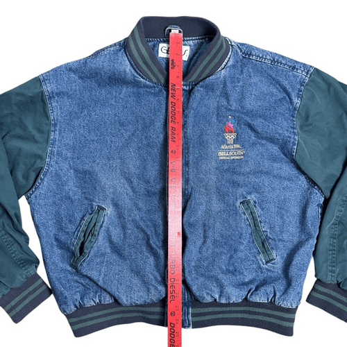 Vintage 1996 Atlanta Olympics Centennial Suede Denim Letterman Coat XL Genius - Picture 5 of 11