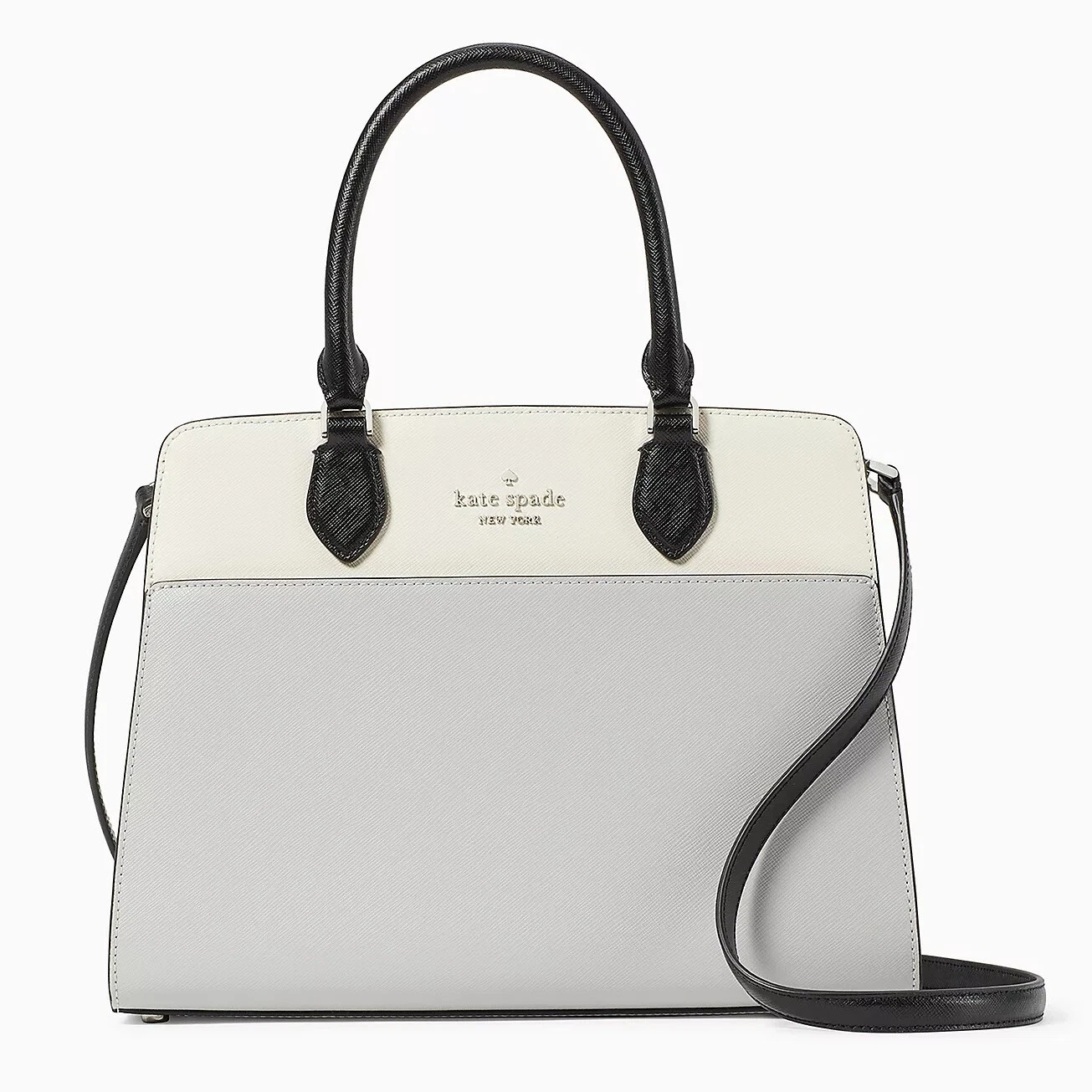 KATE SPADE Madison Colorblock Saffiano Borsa a tracolla media grigio platino nuova con etichette $429 al dettaglio