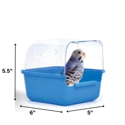 PETSHOPAMERICA Splash-Proof Bird Bath for Cage Transparent Top Non-Slip Tub for Budgie Parakeet