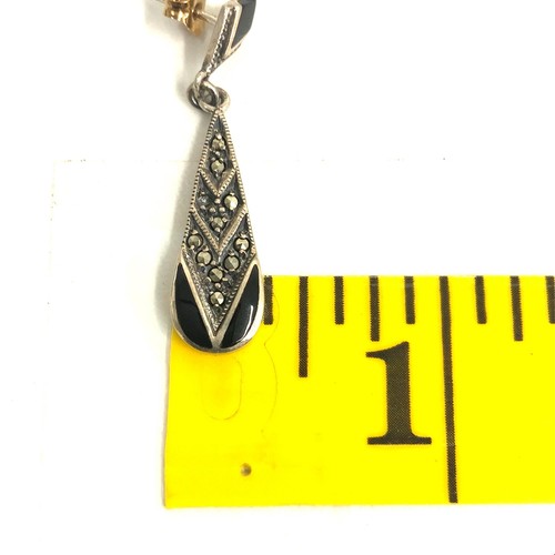 Vintage signierte Sterling Art Deco schwarzer Onyx Markasit Träne Ohrhänger - Bild 7 von 8