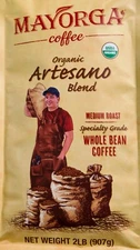 Mayorga Coffee Organic Artesano Blend Medium-Roast Whole Bean, 2 Pounds