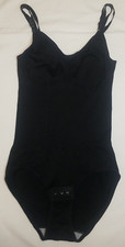 Women's Black Bodysuit Adjustable Shoulder Straps Hook-Eye Closure Crotch SZ M